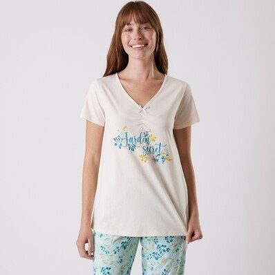 Pyžamové tričko s krátkými rukávy a potiskem "Jardin secret"