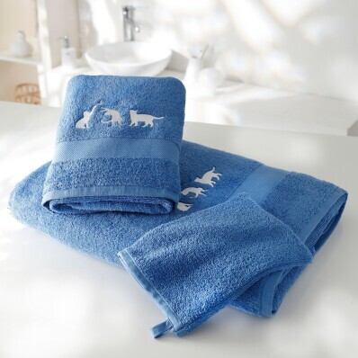 Zestaw tekstyliów łazienkowych frotte z haftem kota