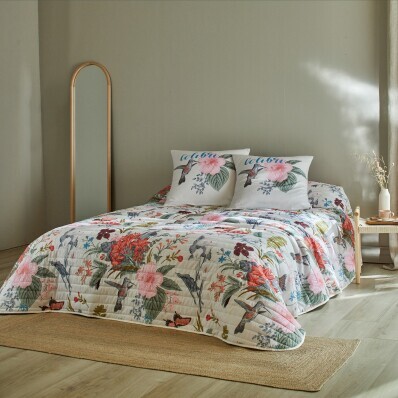 Cuvertură de pat matlasată cu imprimeu floral