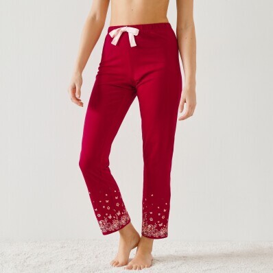 Pantaloni lungi de pijama cu imprimeu floral la capetele picioarelor