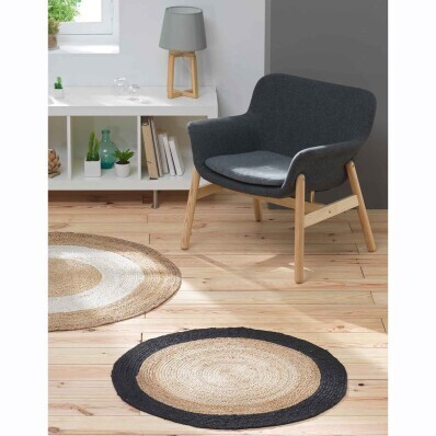 Okrúhly dvojfarebný čierny jutový koberec