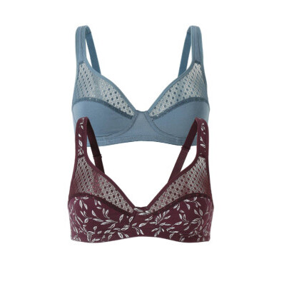 Set de 2 sutiene Tropea by Confidence Lingerie®, culoare uni + imprimeu frunze, fără armătură