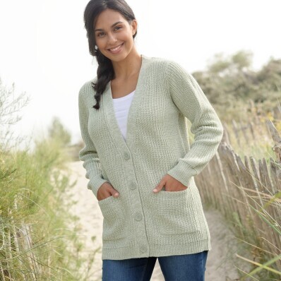 Cardigan lung, model simplu tricotat