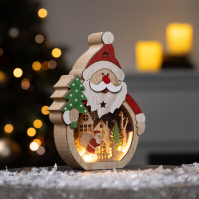 LED Drevená dekorácia Santa