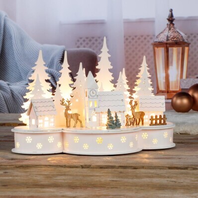 LED Drevená dekorácia Vianočná dedinka