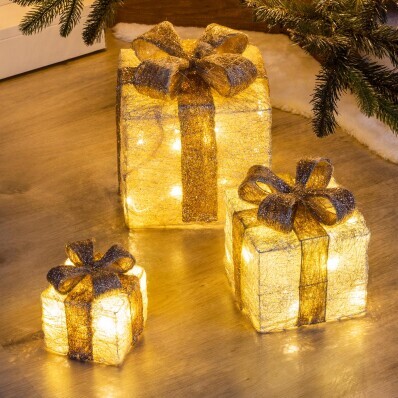 LED svetelná dekorácia Darčeky, sada 3 ks