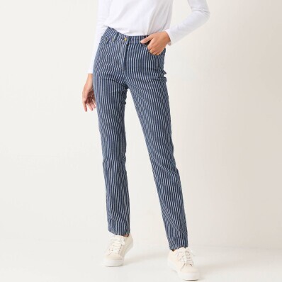 Úzké dlouhé kalhoty, pruhovaný denim