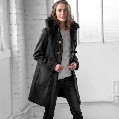 Jednofarebný kabát duffle-coat s kapucňou