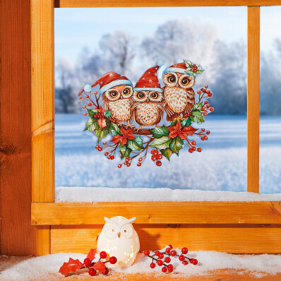 Obrázek na okno  Vánoční sovy