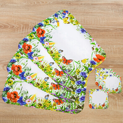 6 db tányér- és 6 db poháralátét Vadvirág szettben