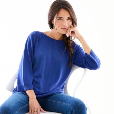 Pulover cu gât tip barcă și mâneci 7/8