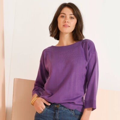 Pulover cu gât tip barcă și mâneci 7/8