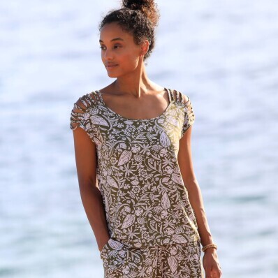 Tricou cu cordoane decorative pe umeri, imprimat