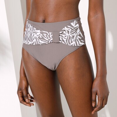 Plavkové jednofarebné nohavičky s vysokým pásom a nariasením so vzorom Zebra