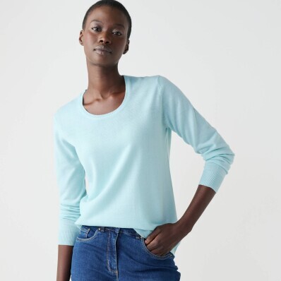 Pulover de culoare solidă cu decolteu rotund