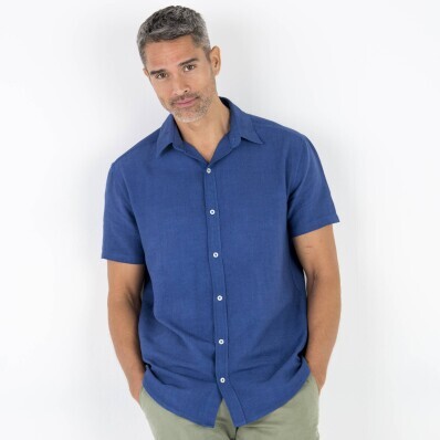 Rozciągliwa bawełniano-lniana koszulka z krótkim rękawem