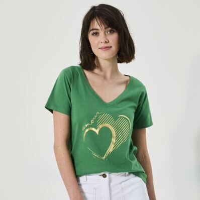 Koszulka z krótkim rękawem i nadrukiem serca z przodu.