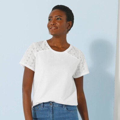 Tricou cu decolteu rotund, mâneci scurte și madeira