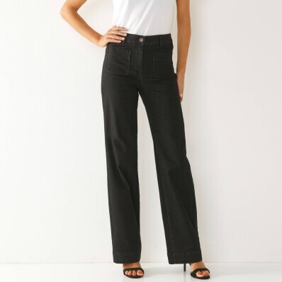 Široké džíny s vysokým pasem pro postavu více než 165 cm