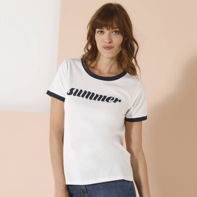 Dwukolorowa koszulka z krótkim rękawem i nadrukiem