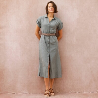 Košilové midi šaty z lehkého denimu