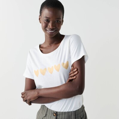 Tricou cu imprimare de inimi de aur