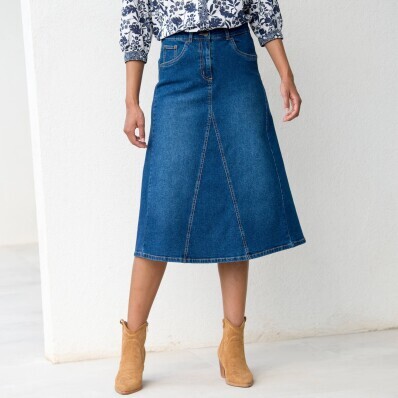 Rozšírená džínsová midi sukňa