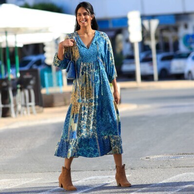 Sukienka midi Crepon z nadrukiem