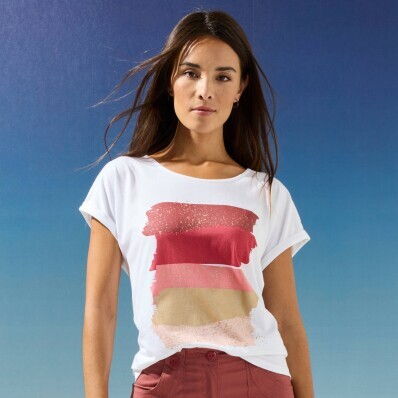 Футболка з коротким рукавом, з принтом у вигляді художніх смужок