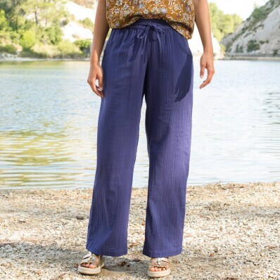 Mušelínové široké kalhoty s vysokým pasem