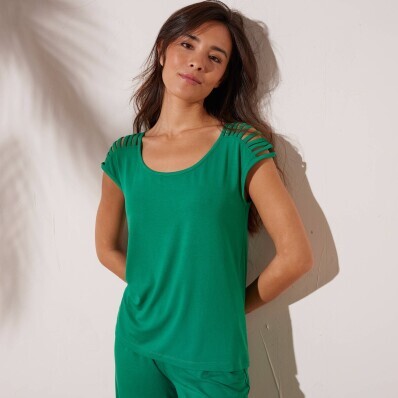 Tricou de culoare solidă cu cordoane decorative pe umeri