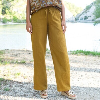 Mušelínové široké kalhoty s vysokým pasem