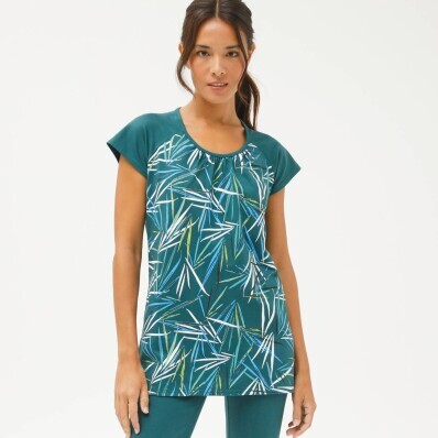 Tričko s nařaseným výstřihem a potiskem