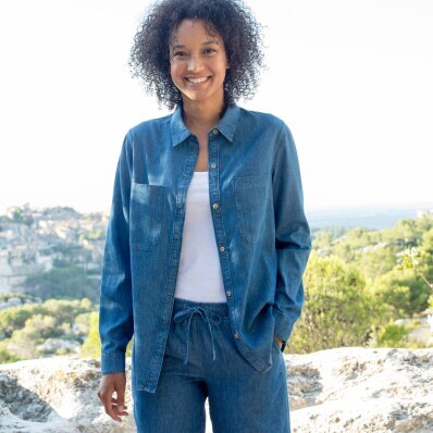 Dlhá denimová košeľa s vreckami