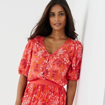 Halenka na knoflíčky s potiskem květů