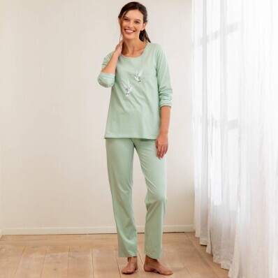 Pyžamo s dlouhými kalhotami a potiskem ptáčků