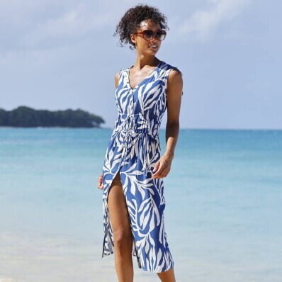 Rochie de plajă cu nasturi, imprimată
