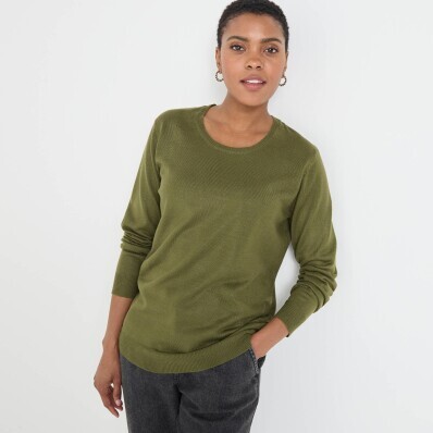 Jednofarebný pulóver s okrúhlym výstrihom