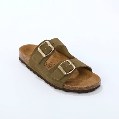 Kožené šľapkys korkovou podrážkou a otvorenou špičkou