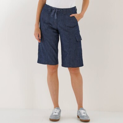 Džínsové bermudy s vreckami a ohrnutím