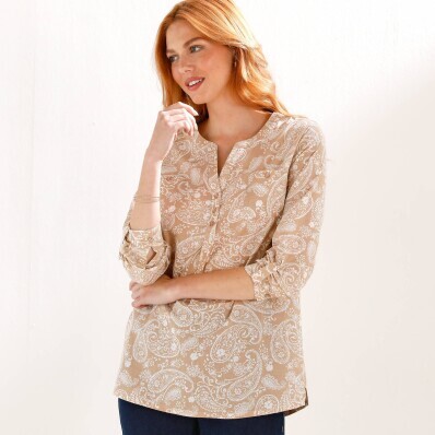 Tunika s výstřihem na knoflíčky, s potiskem