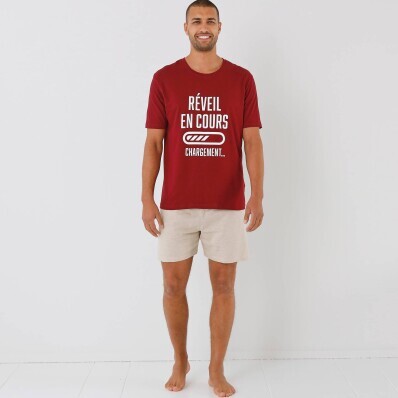Pyžamo so šortkami, okrúhlym výstrihom a potlačou textu