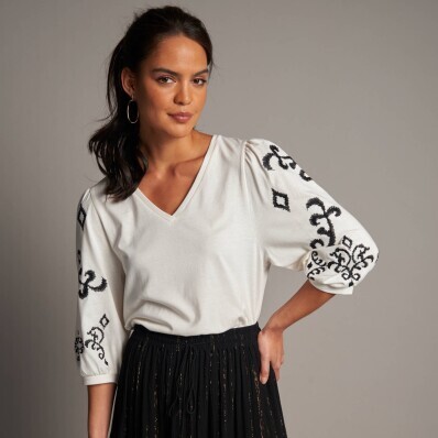 Blúzka s 3/4 vyšívanými rukávmi