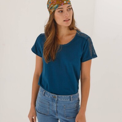 Tričko s kulatým výstřihem a krajkou