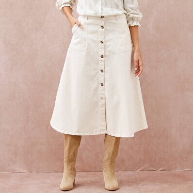 Rozšírená keprová midi sukňa na gombíky