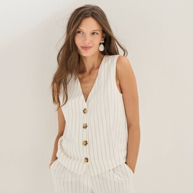 Klasická prúžkovaná vesta na gombíky, s prímesou ľanu