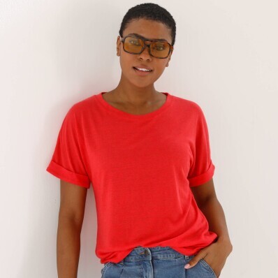 Tričko s prímesou ľanu a okrúhlym výstrihom