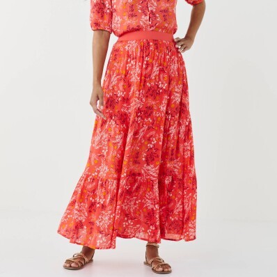 Dlouhá volánová sukně s potiskem květů