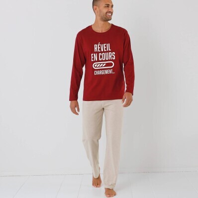 Pyžamo s kalhotami, kulatým výstřihem a potiskem textu