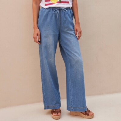 Široké džínsy s pružným pásom